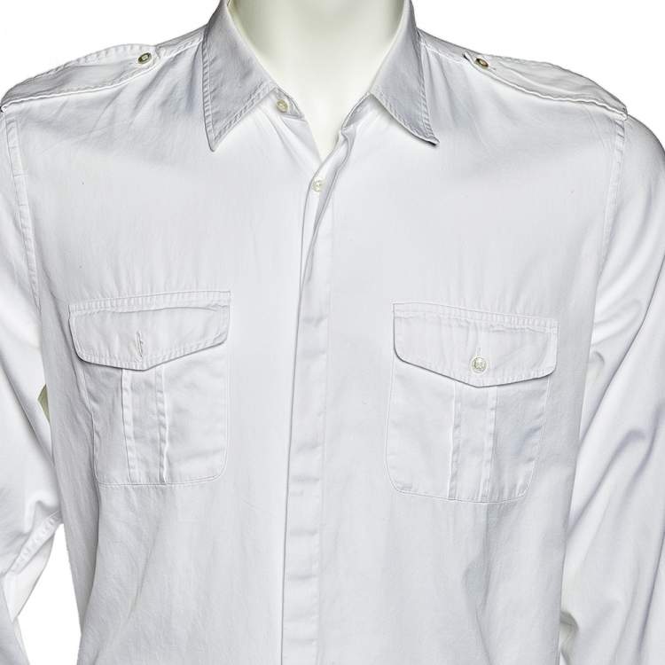 Pre Owned Gucci White Cotton Contrast Trim Button Front Skinny Shirt L