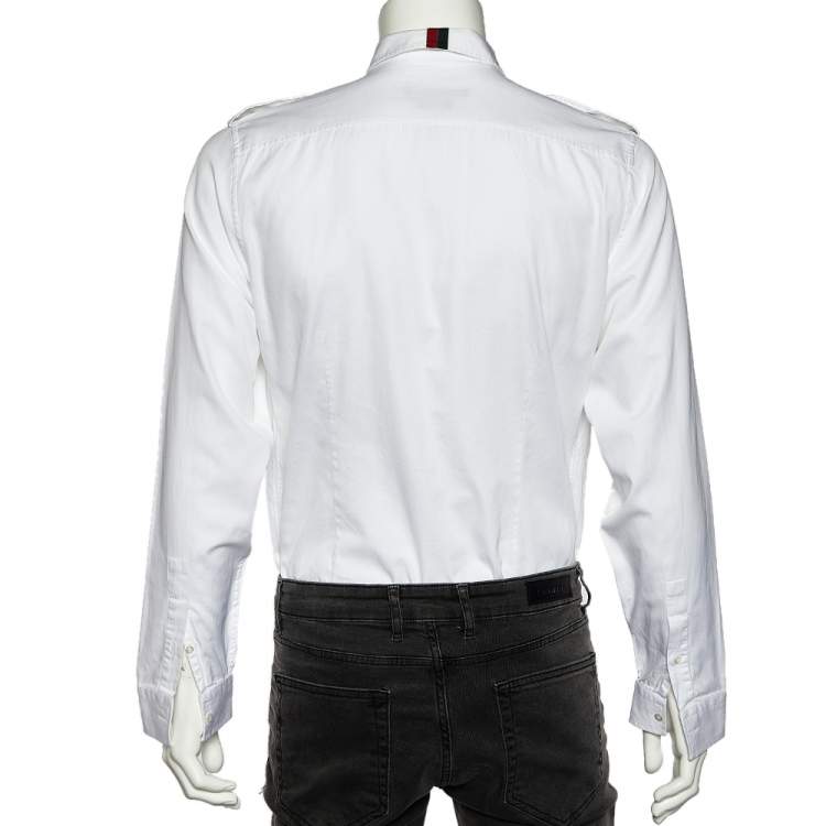 Pre Owned Gucci White Cotton Contrast Trim Button Front Skinny Shirt L