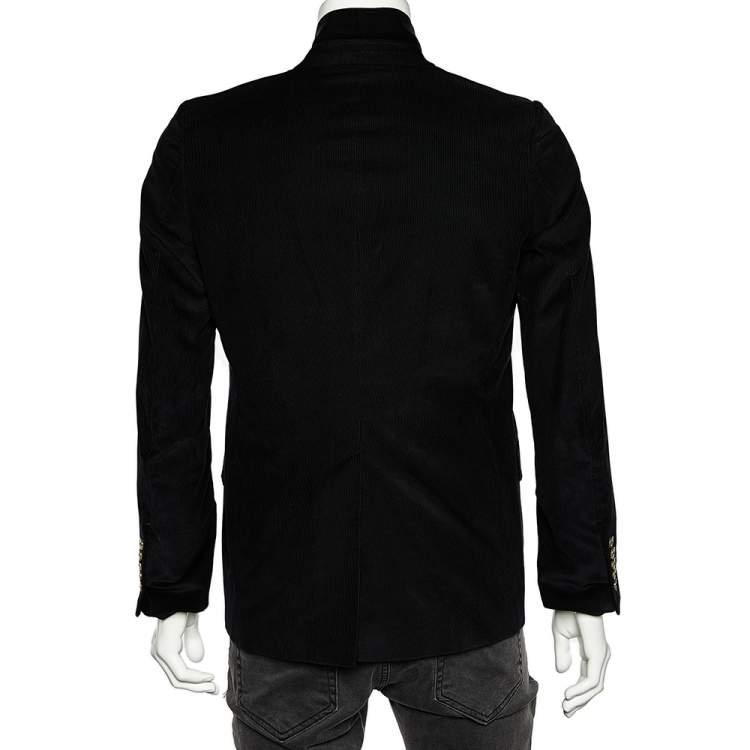 Pre Owned Gucci Midnight Blue Corduroy Bee Embroidered Lapel Tailored Blazer S