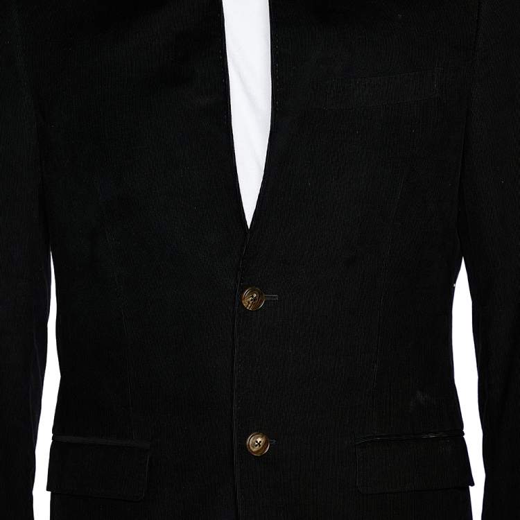 Pre Owned Gucci Midnight Blue Corduroy Bee Embroidered Lapel Tailored Blazer S