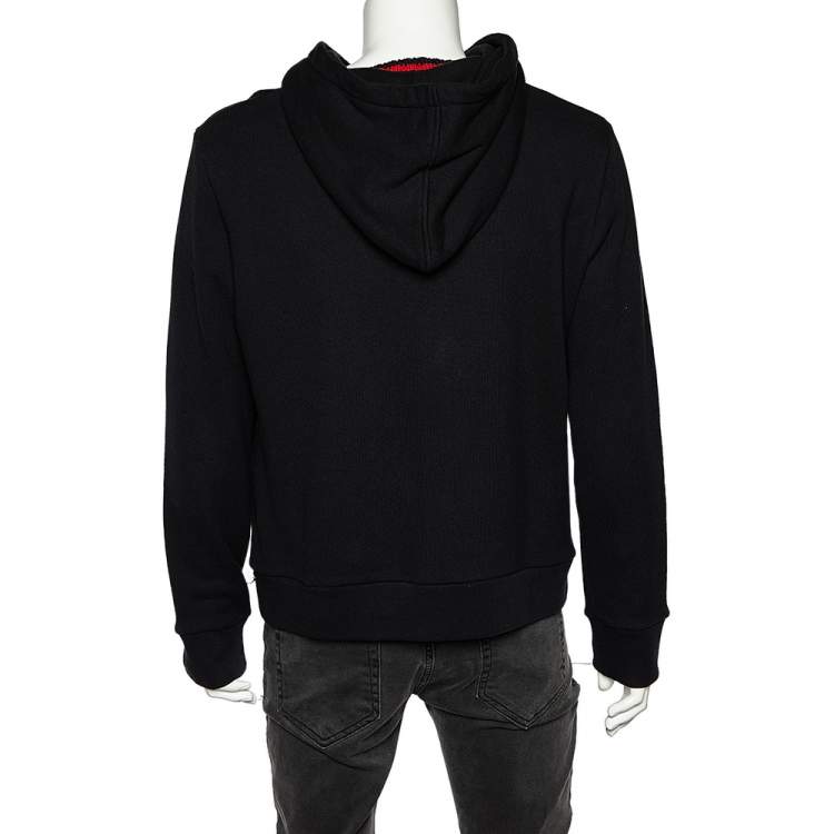 Pre Owned Gucci Black Cotton Knitted Web Trim Hoodie M