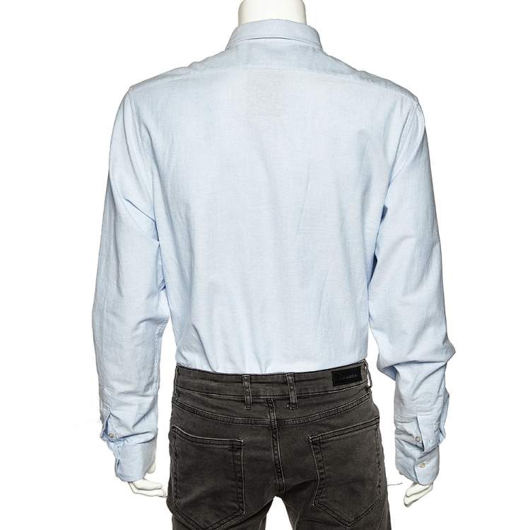 Pre Owned Gucci Blue Cotton Embroidered Pocket Detail Button Front Shirt XXL