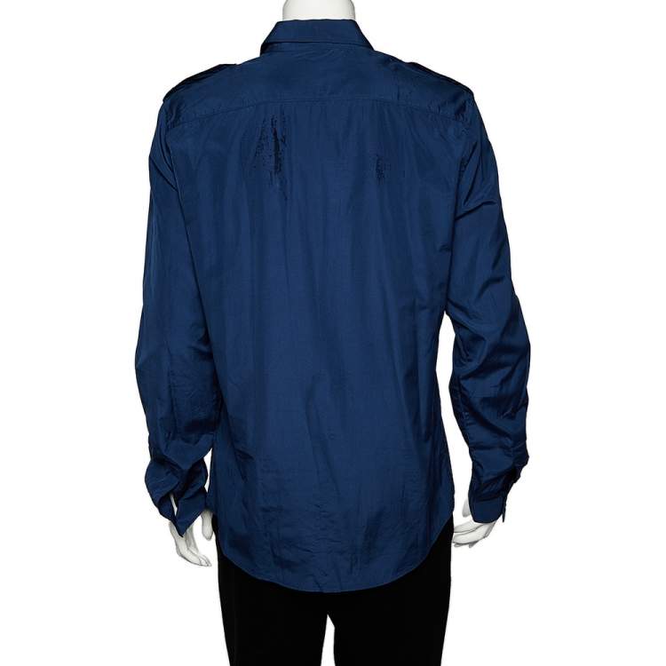 Pre Owned Gucci Navy Blue Cotton Bee Applique Detail Duke Shirt M