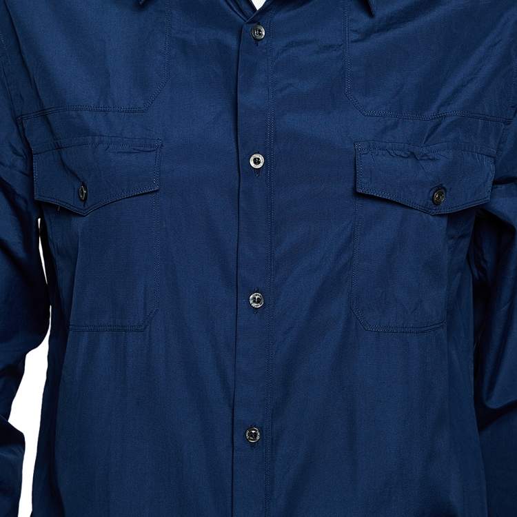 Pre Owned Gucci Navy Blue Cotton Bee Applique Detail Duke Shirt M