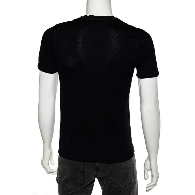 Pre Owned Gucci Black Cotton  Web Stripe Detail V-Neck T-Shirt M