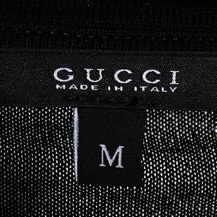 Pre Owned Gucci Black Cotton  Web Stripe Detail V-Neck T-Shirt M