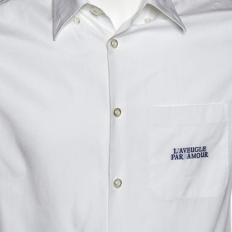 Pre Owned Gucci White Cotton L'Aveugle Par Amour Embroidered Duke Shirt M