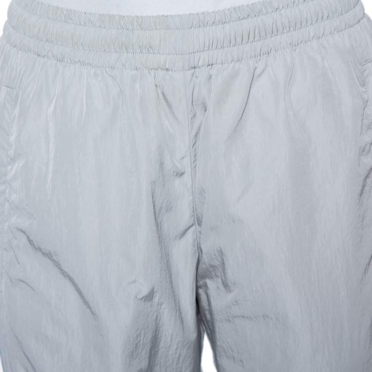 Pre Owned Gucci Light Grey Synthetic Diagonal Web Stripe Detailed Joggers XS