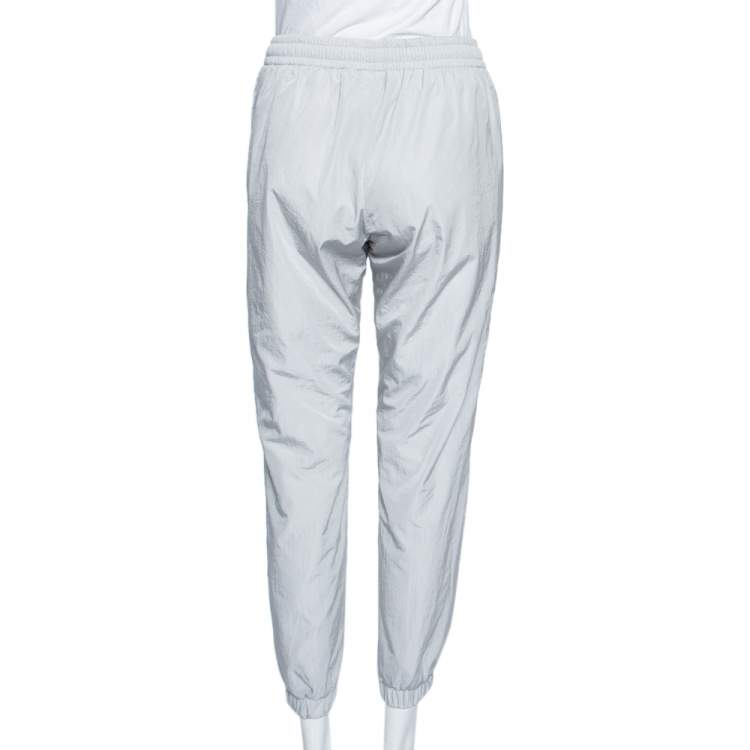 Pre Owned Gucci Light Grey Synthetic Diagonal Web Stripe Detailed Joggers XS