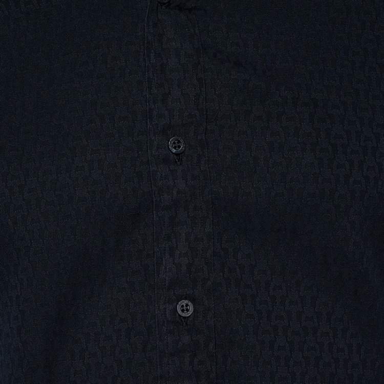 Pre Owned Gucci Black Handcuff Patterned Cotton Jacquard Button Front Shirt S