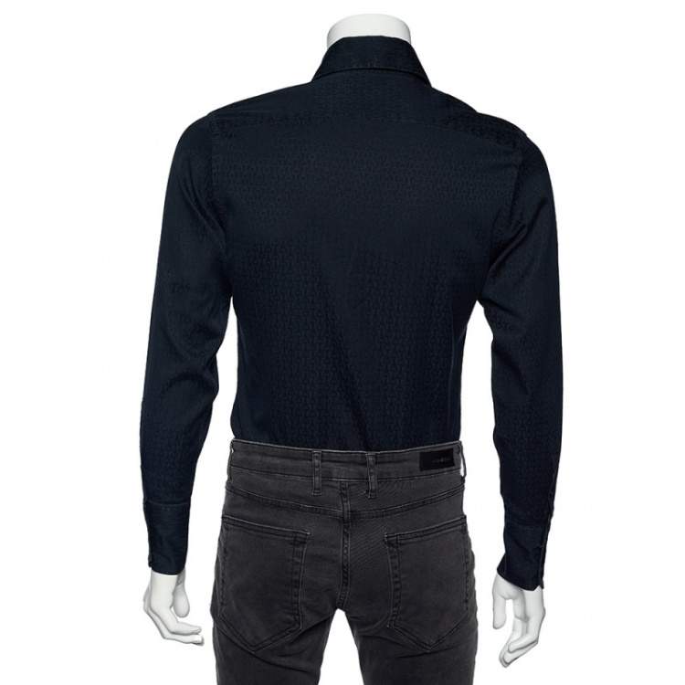 Pre Owned Gucci Black Handcuff Patterned Cotton Jacquard Button Front Shirt S