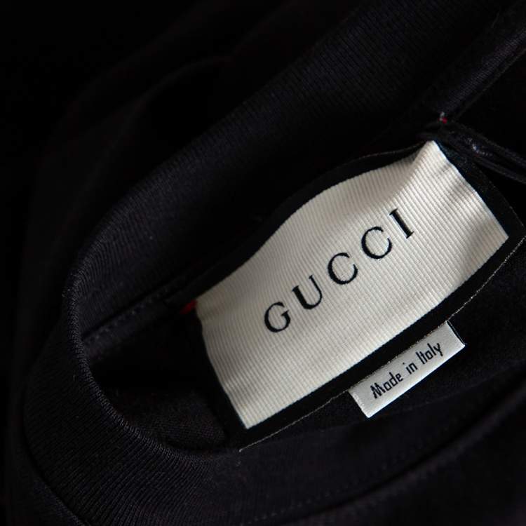 Pre Owned Gucci Black Cotton Strawberry Printed Oversized Crewneck T-Shirt S