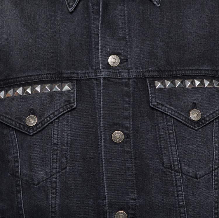 Pre Owned Gucci Grey Blind For Love Rock Studded Denim Jacket XXL