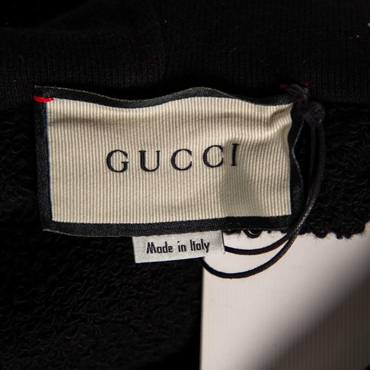 Pre Owned Gucci Black Distressed Logo Printed Cotton Hoodie M