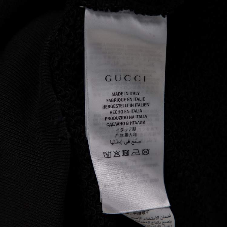 Pre Owned Gucci Black Distressed Logo Printed Cotton Hoodie M