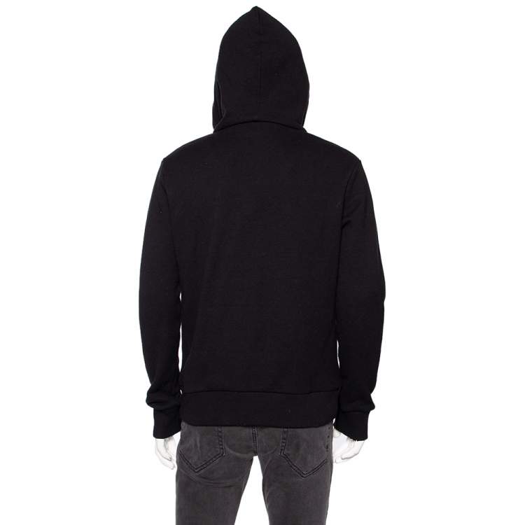 Pre Owned Gucci Black Distressed Logo Printed Cotton Hoodie M