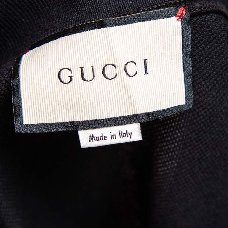 Pre Owned Gucci Black Stretch Cotton Snake Embroidered Collar Polo T-Shirt XXXL