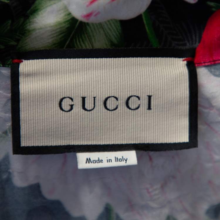 Pre Owned Gucci Black & Green Leaf Print Silk Button Front Short Sleeve Shirt XL