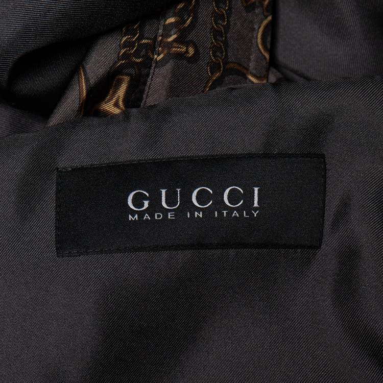 Pre Owned Gucci Grey Horsebit Printed Silk Rib Knit Trimmed Detailed Bomber Jacket XXXS