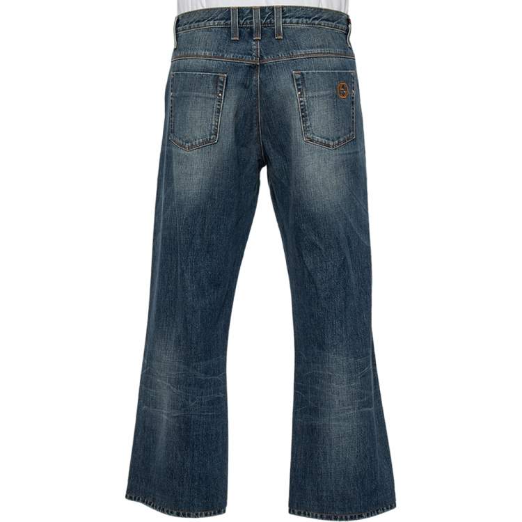 Pre Owned Gucci Blue Washed Denim Wide Leg Jeans XXL