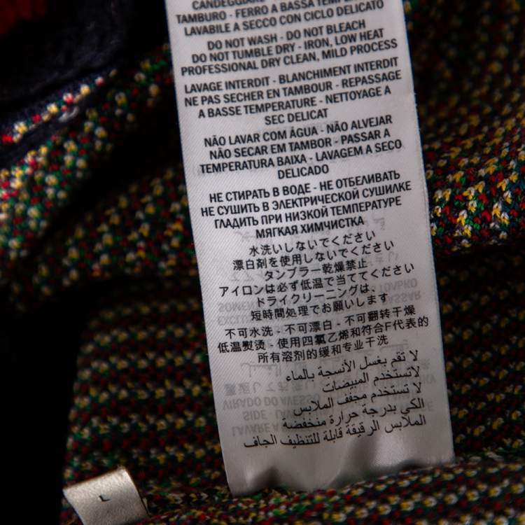 Pre Owned Gucci Green Wool Jacquard Contrast Trim Crewneck Sweater L