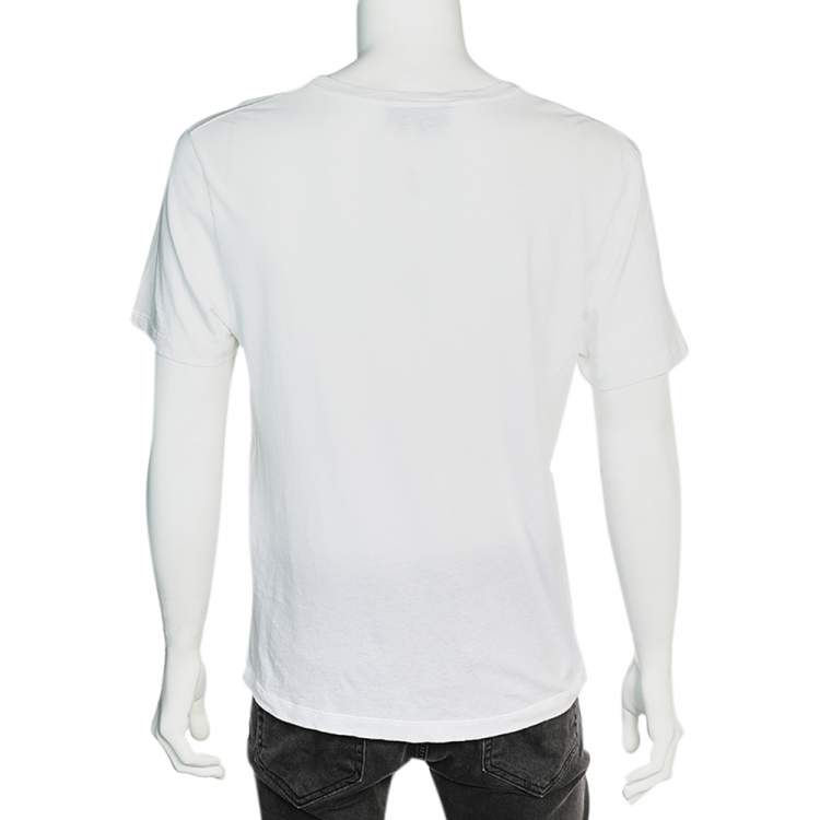 Pre Owned Gucci White Logo Printed Cotton Distressed T-Shirt S