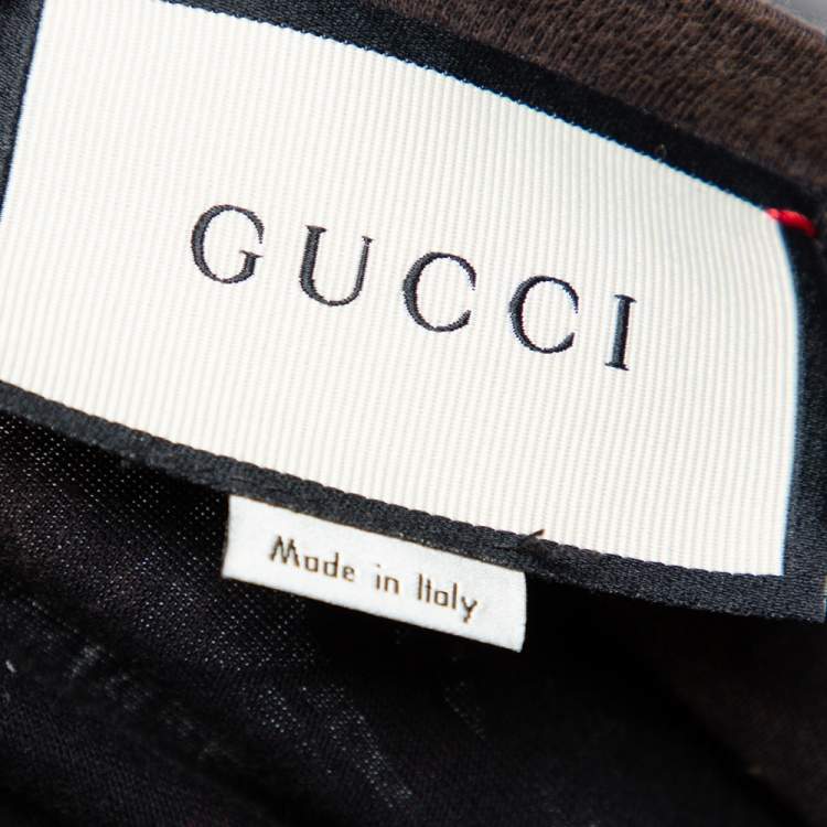 Pre Owned Gucci Brown Angry Cat Applique Cotton Short Sleeve Crewneck T-Shirt L