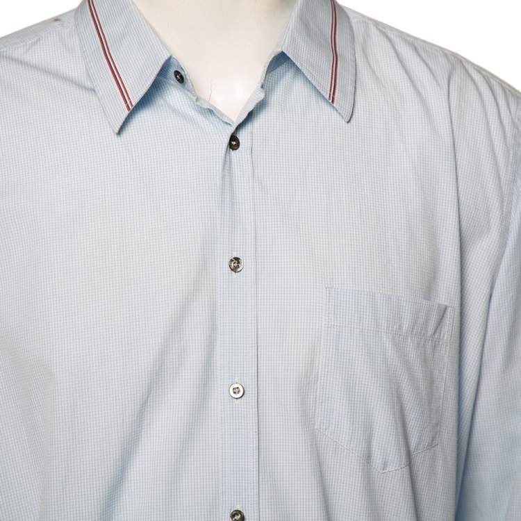 Pre Owned Gucci Blue Checkered Cotton Button Front Slim Fit Shirt XXXL