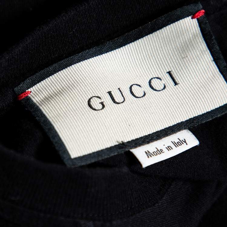 Pre Owned Gucci Black Logo Printed Cotton Short Sleeve T-Shirt M