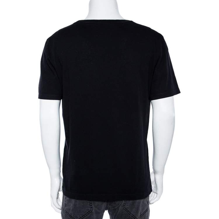Pre Owned Gucci Black Logo Printed Cotton Short Sleeve T-Shirt M