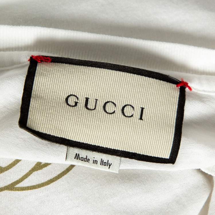 Pre Owned Gucci White Logo Printed Cotton Distressed Short Sleeve T-Shirt S