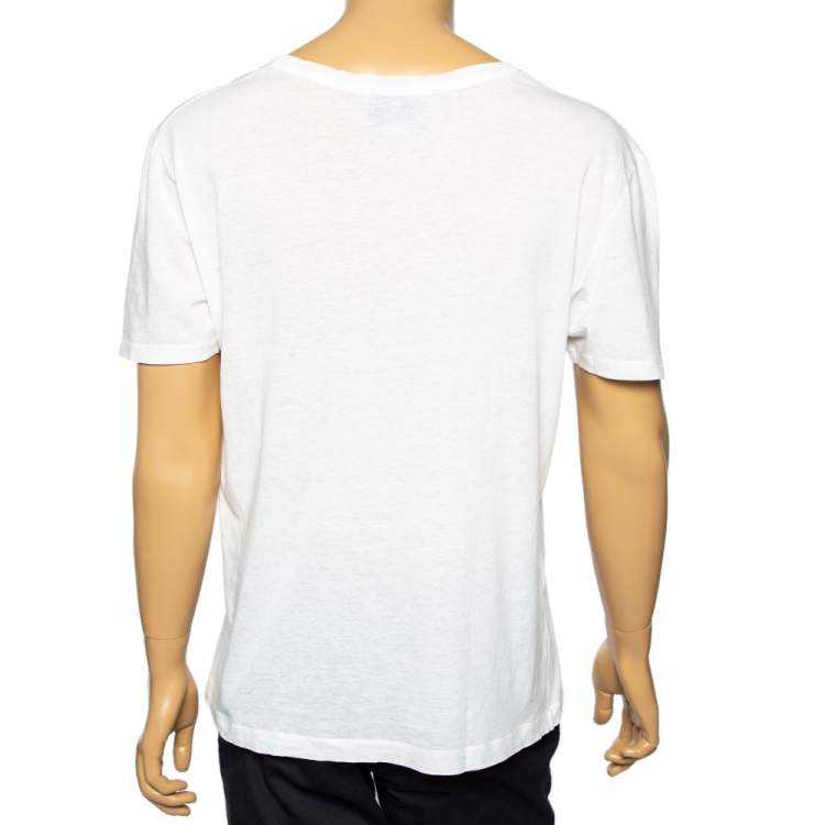 Pre Owned Gucci White Logo Printed Cotton Distressed Short Sleeve T-Shirt S