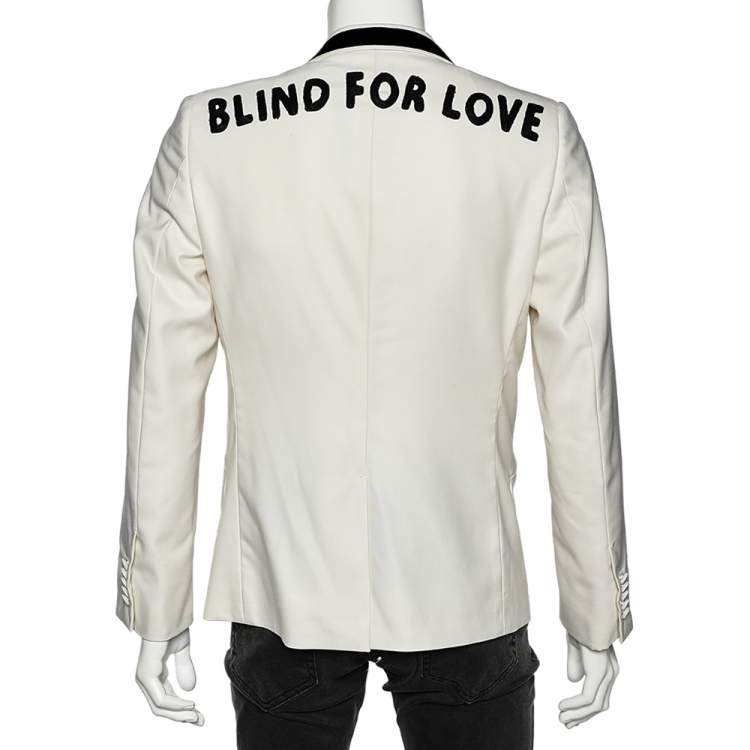 Pre Owned Gucci White "Blind For Love" Applique Detail Wool Blazer M