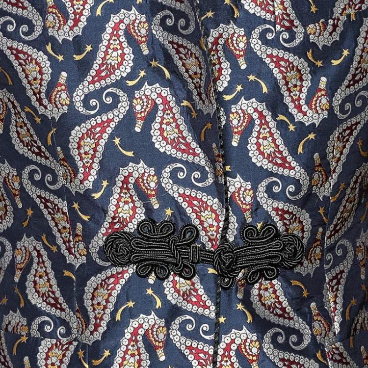Pre Owned Gucci Navy Blue Seahorse Jacquard Evening Blazer M
