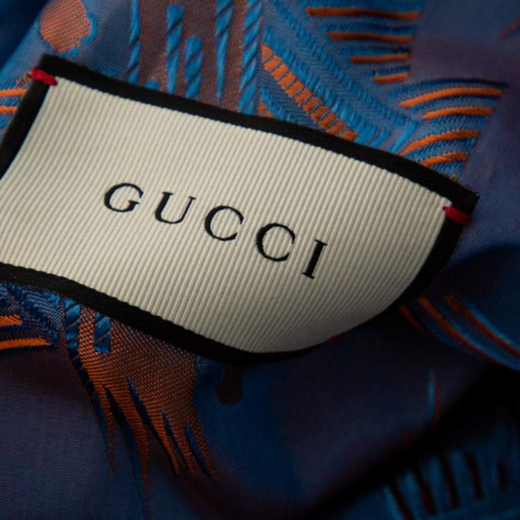 Pre Owned Gucci Blue & Orange Two Toned Jacquard Belted Robe L