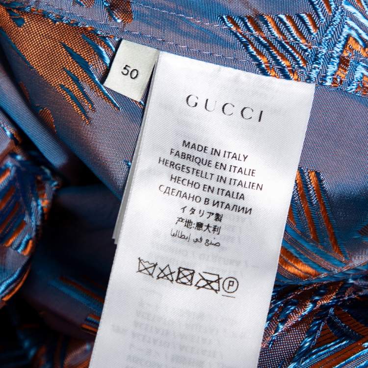 Pre Owned Gucci Blue & Orange Two Toned Jacquard Belted Robe L