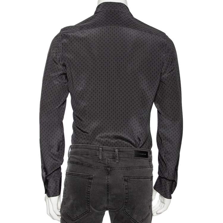 Pre Owned Gucci Charcoal Grey Printed Silk Button Front Shirt S