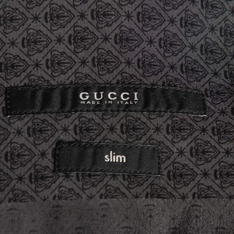 Pre Owned Gucci Charcoal Grey Printed Silk Button Front Shirt S