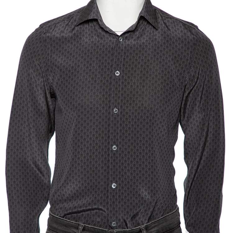Pre Owned Gucci Charcoal Grey Printed Silk Button Front Shirt S