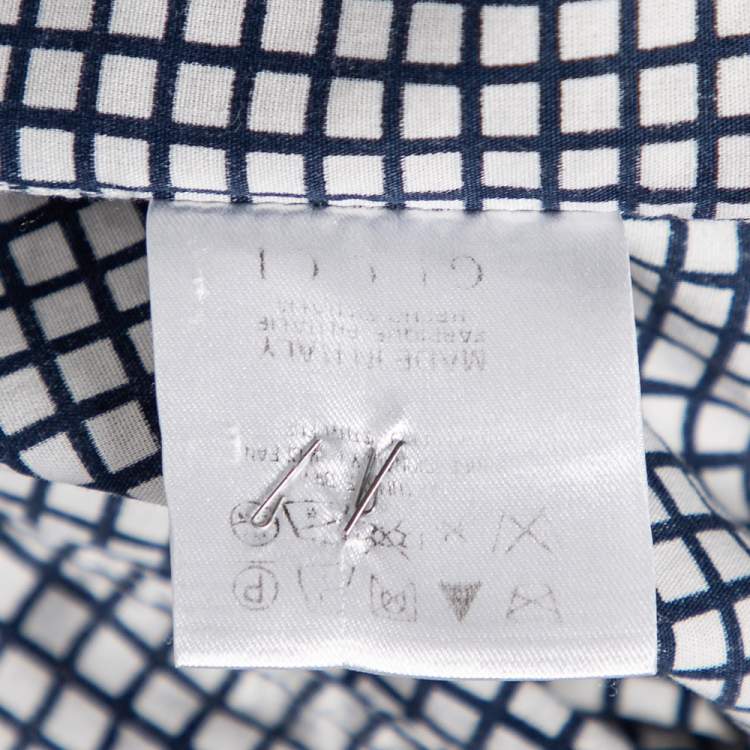 Pre Owned Gucci Blue Logo Checked Cotton Slim Fit Shirt S