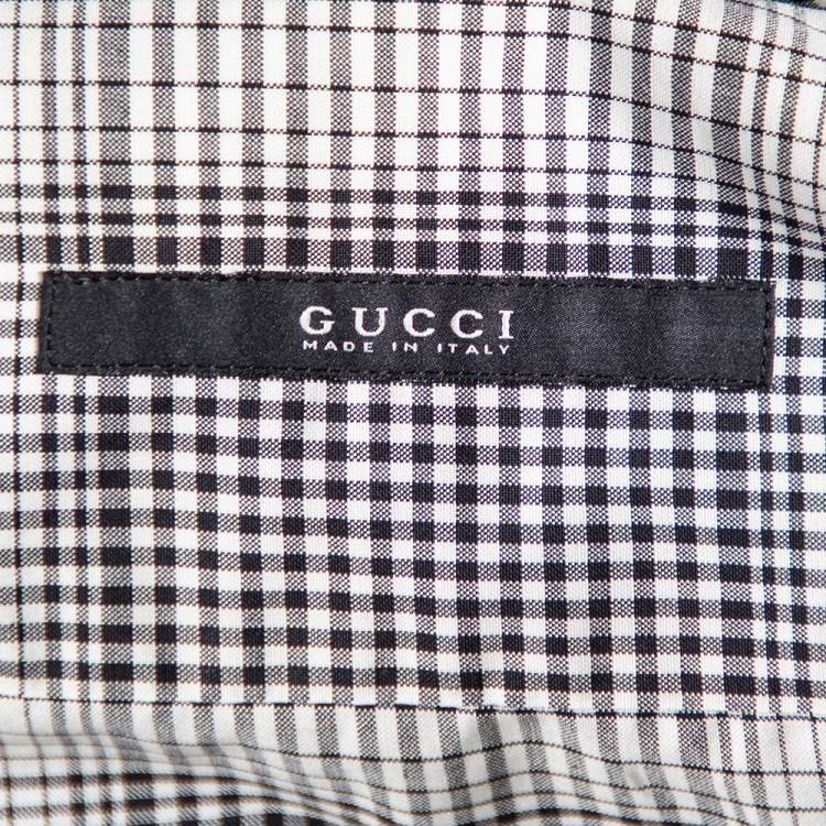 Pre Owned Gucci Monochrome Checkered Cotton Button Front Shirt M
