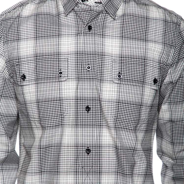Pre Owned Gucci Monochrome Checkered Cotton Button Front Shirt M