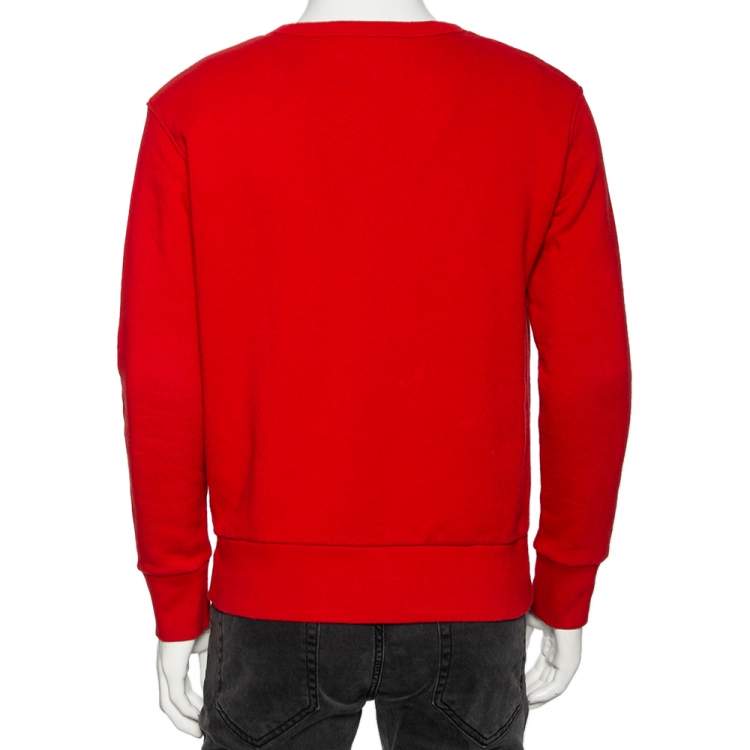 مملوكة مسبقًا Gucci Red Cotton Tomorrow Is Now Yesterday Logo Printed Crewneck Sweatshirt XS