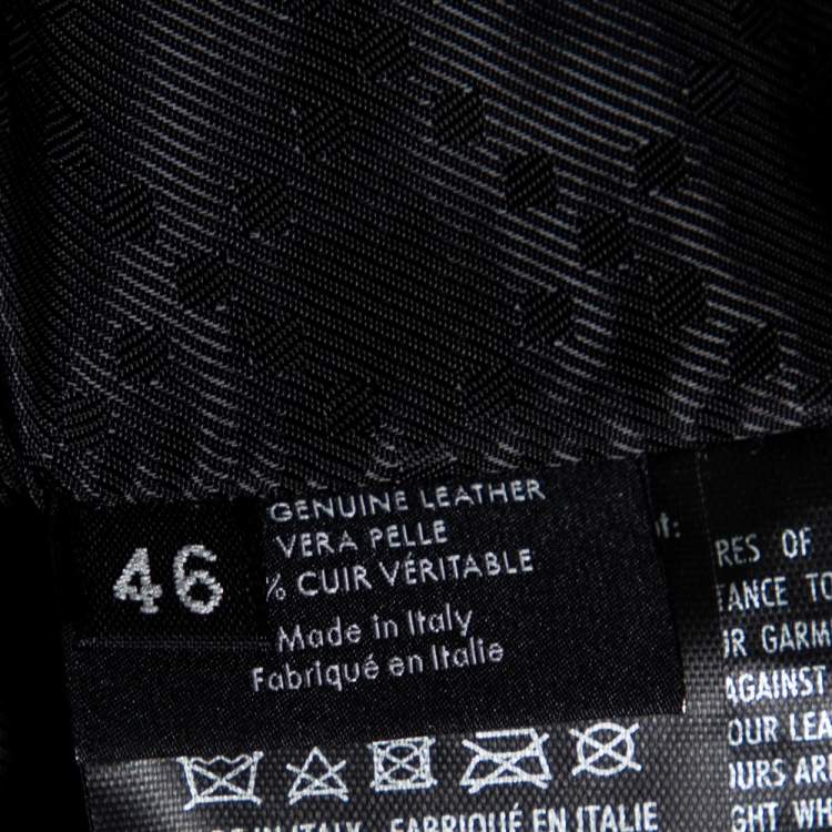 Pre Owned Gucci Black Leather & Rib Knit Trimmed Button Front Jacket S