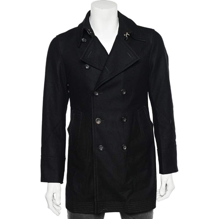 Pre Owned Gucci Black Wool Double Breasted Coat S