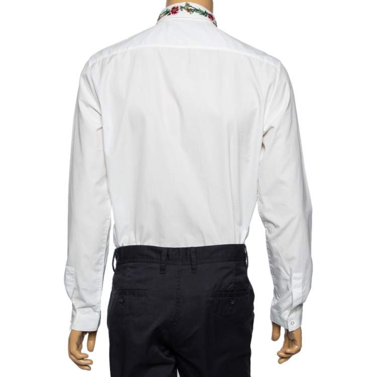Pre Owned Gucci White Cotton Embroidered Collar Button Front Slim Fit Shirt L