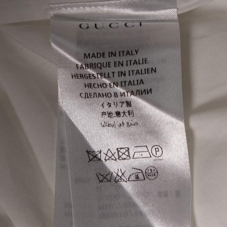 Pre Owned Gucci White Cotton Embroidered Collar Button Front Slim Fit Shirt L