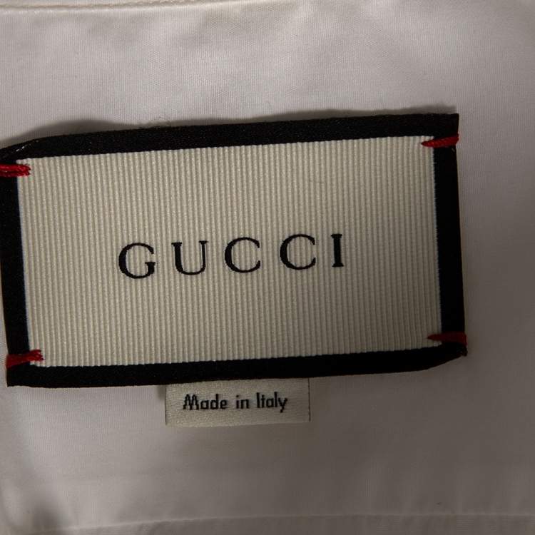 Pre Owned Gucci White Cotton Embroidered Collar Button Front Slim Fit Shirt L