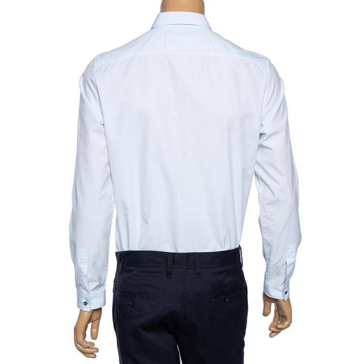 Pre Owned Gucci Light Blue Cotton Bee Applique Collar Detail Shirt M