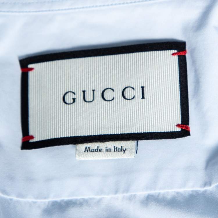 Pre Owned Gucci Light Blue Cotton Bee Applique Collar Detail Shirt M